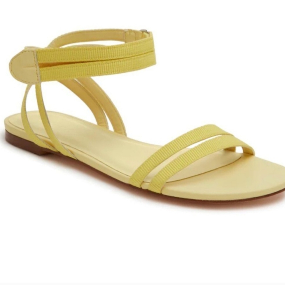 Rebecca Allen, The Flat Strappy Sandals, Velcro ankle strap, Citrine Yellow NWOB